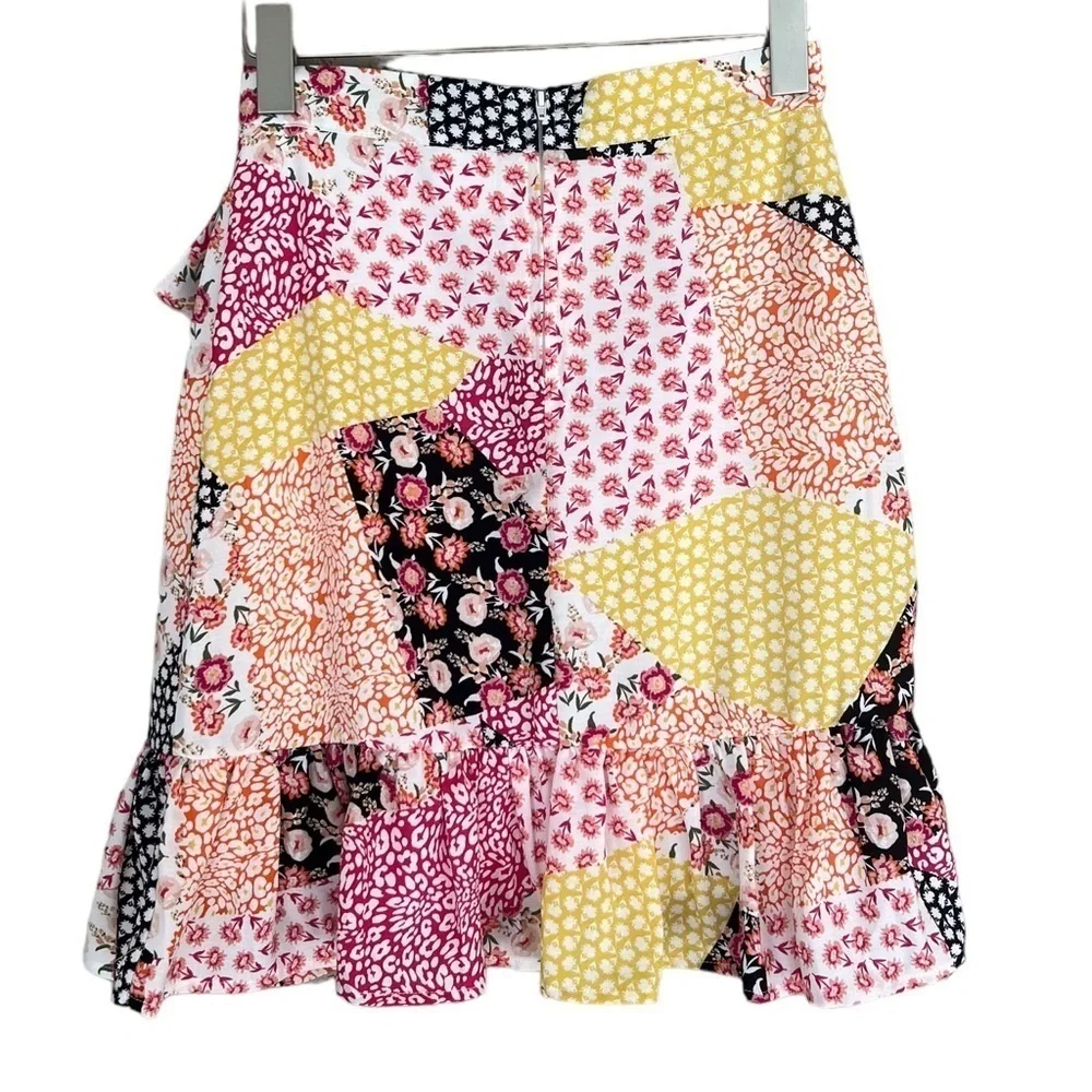 Rare Additions Patchwork Floral Ruffle Wrap Skirt Size 16 - Picture 2 of 8